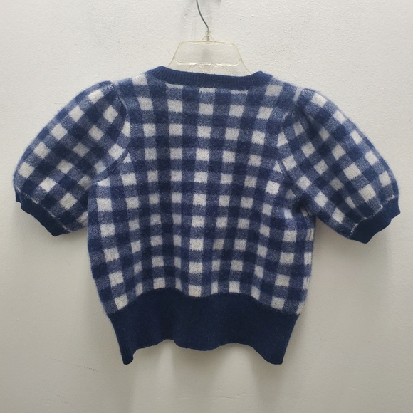 100% Cashmere Plaid Puff Short Sleeve Sweater Fuzzy Soft  Size L - Picture 8 of 12